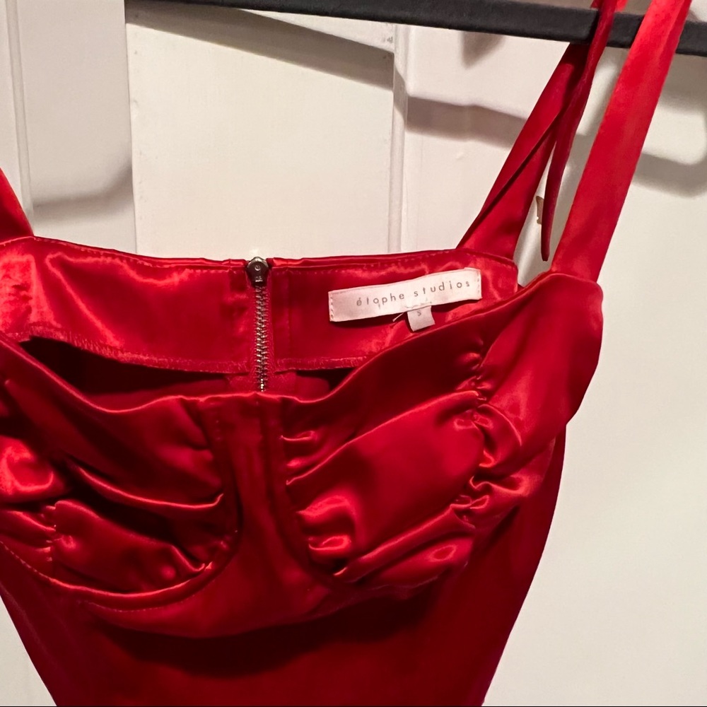 Red satin bustier top with bow straps